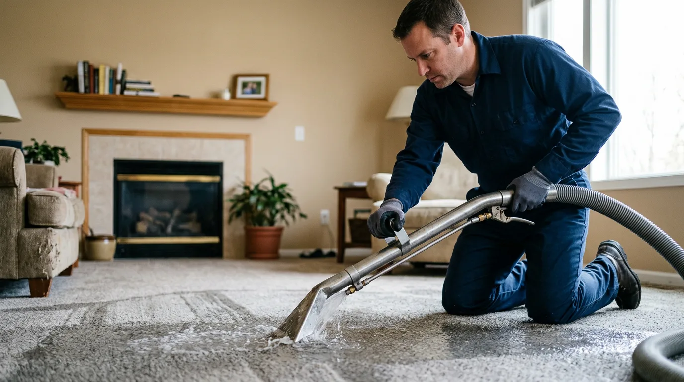 Water damage restoration technician working near Ensign, KS